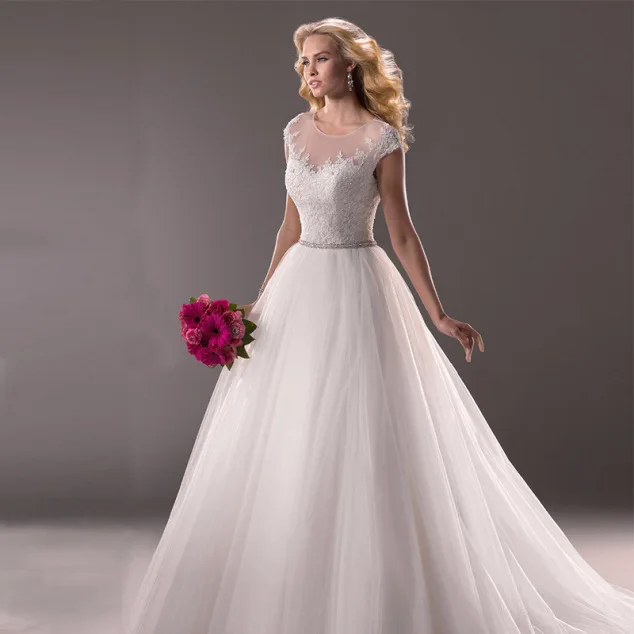 Weddingdress тюль кружево Аппликация из бисера с круглым вырезом бальное платье для