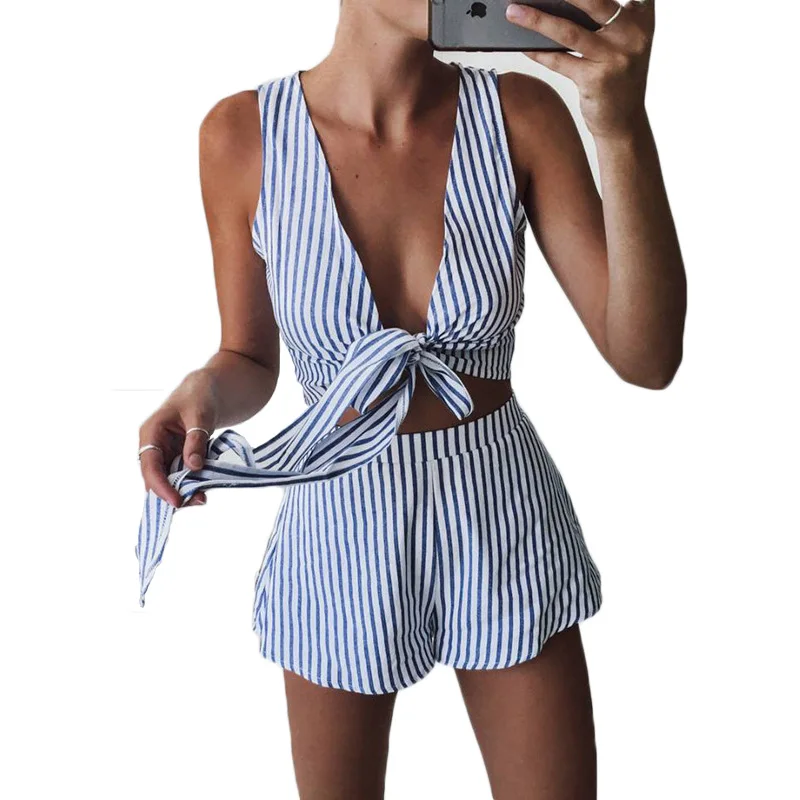 LOSSKY Two Piece Set Blue Striped Playsuits Beach Casual Short Pants Jumpsuit Rompers Sexy Sleeveless V Neck Overalls Bodysuit
LOSSKY Two Piece Set Blue Striped Playsuits Beach Casual Short Pants Jumpsuit Rompers Sexy Sleeveless V Neck Overalls Bodysuit