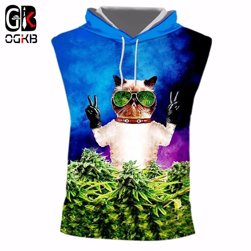 OGKB Sleeveless Fashion O-neck Anime 3D Printing Sunglasses Cat Streetwear 7XL Costume Male Undershirt Cap | Мужская одежда