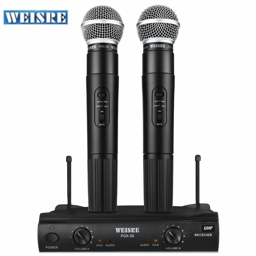 

Professional WEISRE PGX58 UHF Wireless Microphone Mic System Dual Handheld + 2 x Mic Cordless Receiver for Karaoke Party KTV