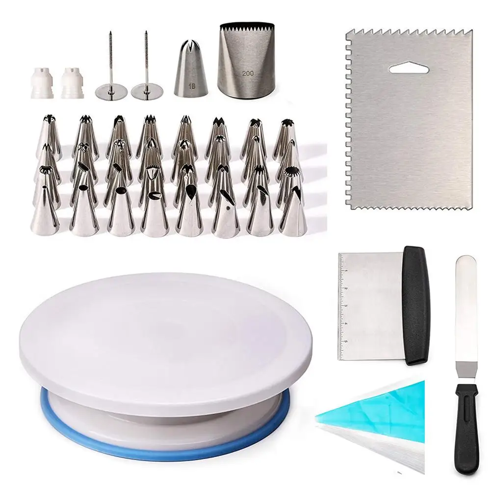 63PCS Cake Decorating Kit Pastry Nozzles Scraper Board Nail Set Cake Turntable Decorative Mounting Patterns Tool Stainless Steel
63PCS Cake Decorating Kit Pastry Nozzles Scraper Board Nail Set Cake Turntable Decorative Mounting Patterns Tool Stainless Steel