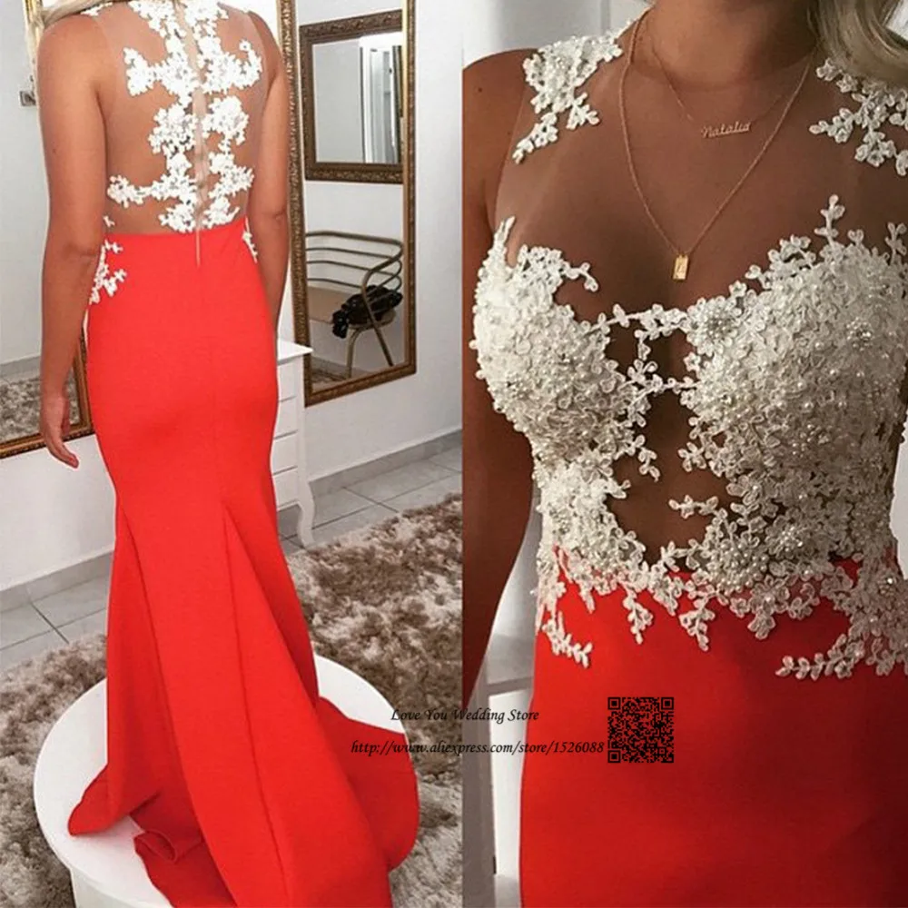 Robe de Soiree Elegant Red Long Formal Evening Dresses Gowns White Lace Mermaid Prom Dress 2017 Pearls Beaded See Through
Robe de Soiree Elegant Red Long Formal Evening Dresses Gowns White Lace Mermaid Prom Dress 2017 Pearls Beaded See Through