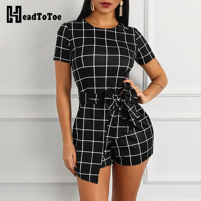 2019 Women Plaid Print Tie Waist Overlap Playsuit Fashion Lady Short Sleeve Grid Jumpsuit Rompers Female Summer Casual Overalls
2019 Women Plaid Print Tie Waist Overlap Playsuit Fashion Lady Short Sleeve Grid Jumpsuit Rompers Female Summer Casual Overalls