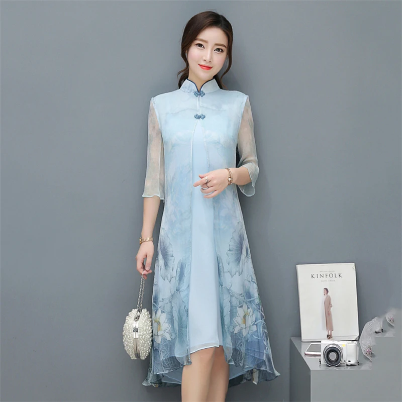 2018 Summer New Retro Chinese Style Cheongsam Silk Large Size Was Thin Silk Dress for Women Robe Vestidos Z556
2018 Summer New Retro Chinese Style Cheongsam Silk Large Size Was Thin Silk Dress for Women Robe Vestidos Z556