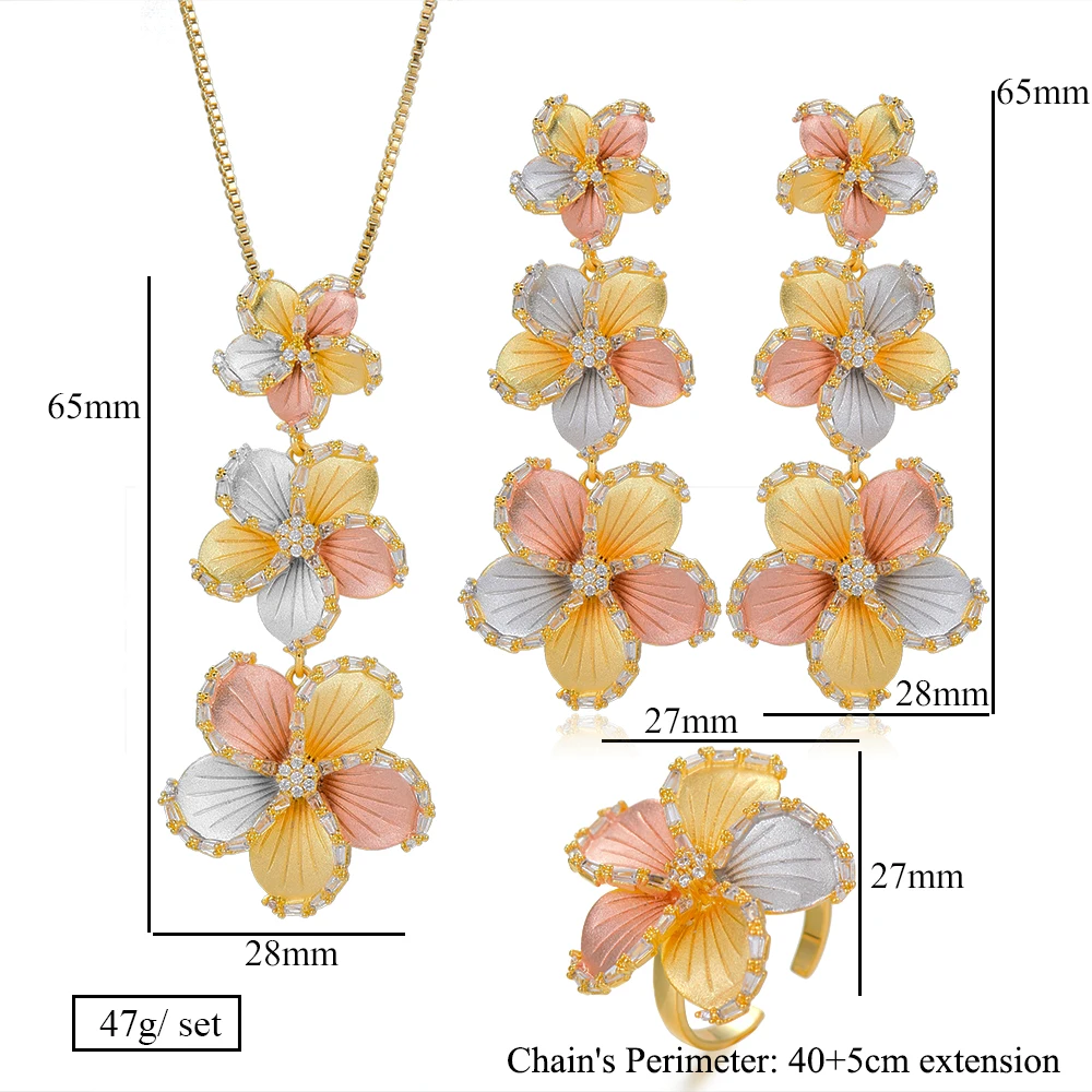 JIMBORA Luxury Flower Blossom Ring Necklace Earring Sets Women Wedding Cubic Zirconia Choker Necklace Earring Dubai Jewelry Sets
JIMBORA Luxury Flower Blossom Ring Necklace Earring Sets Women Wedding Cubic Zirconia Choker Necklace Earring Dubai Jewelry Sets