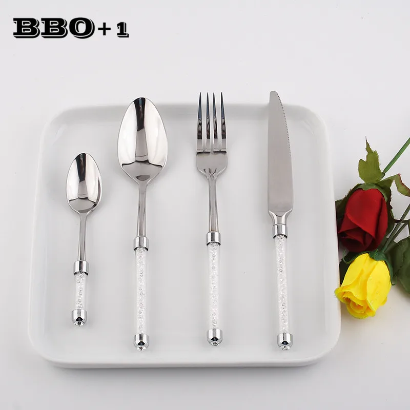 4pcs Luxury Dinnerware Set Silver Wedding Dinner set Stainless steel Kitchen Cutlery Acrylic Crystal Dinner Knife Forks Teaspoon
4pcs Luxury Dinnerware Set Silver Wedding Dinner set Stainless steel Kitchen Cutlery Acrylic Crystal Dinner Knife Forks Teaspoon