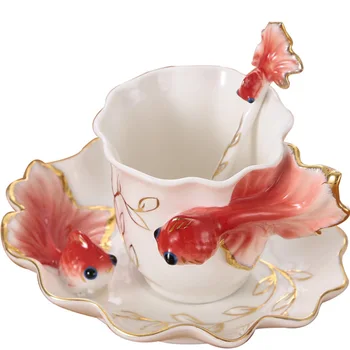 New Fashion Hand Crafted Porcelain Enamel Goldfish Coffee Cup with Saucer and Spoon Set Porcelain Tea Cup Valentine's Day Gift
New Fashion Hand Crafted Porcelain Enamel Goldfish Coffee Cup with Saucer and Spoon Set Porcelain Tea Cup Valentine's Day Gift