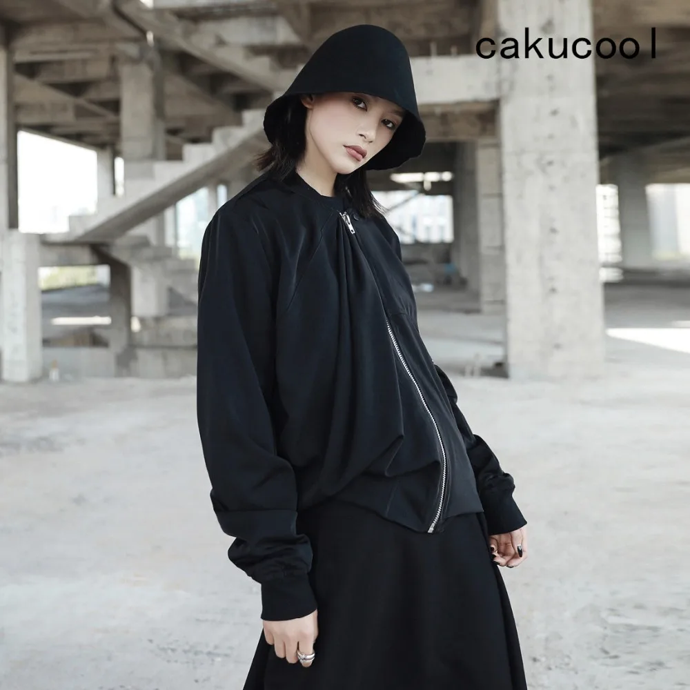 Новая темно-Черная Женская куртка-бомбер Cakucool плиссированная дизайнерская