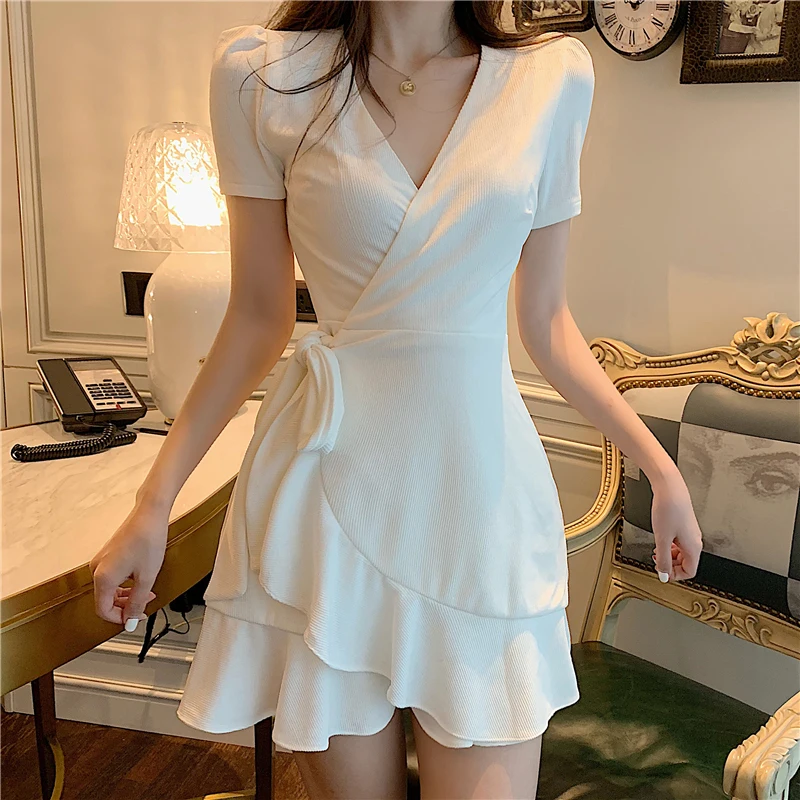Lychee Girls Vintage Solid Color Women Wrap Dress Ruffle Lace Up Short Sleeve V-neck Above Knee Spring Summer Lady Wrap Dress
Lychee Girls Vintage Solid Color Women Wrap Dress Ruffle Lace Up Short Sleeve V-neck Above Knee Spring Summer Lady Wrap Dress