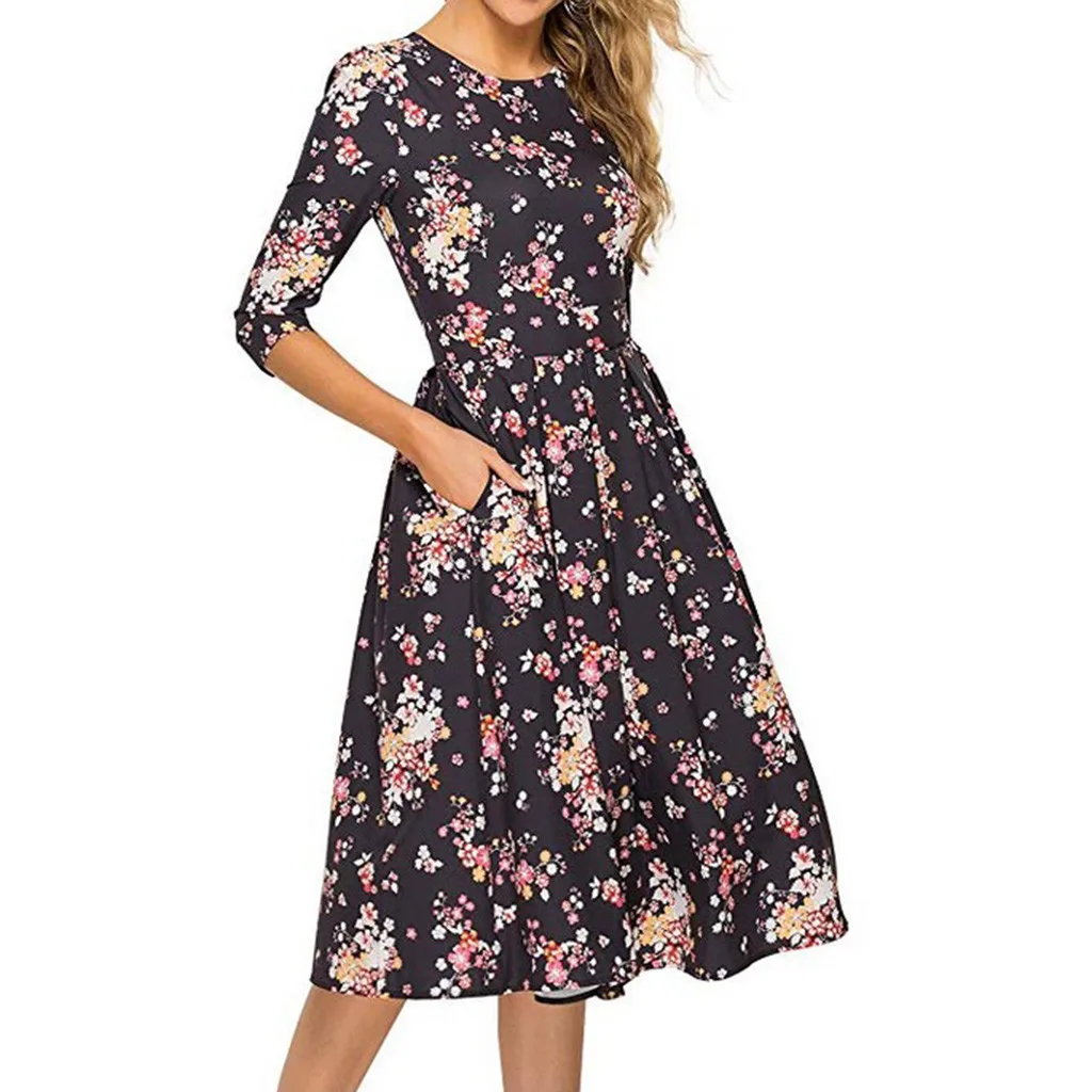 Lady's Vintage Spring Summer Women's Fashion Half Sleeves Round Neck Print Pocket Waist Soft Elegant Dress
Lady's Vintage Spring Summer Women's Fashion Half Sleeves Round Neck Print Pocket Waist Soft Elegant Dress