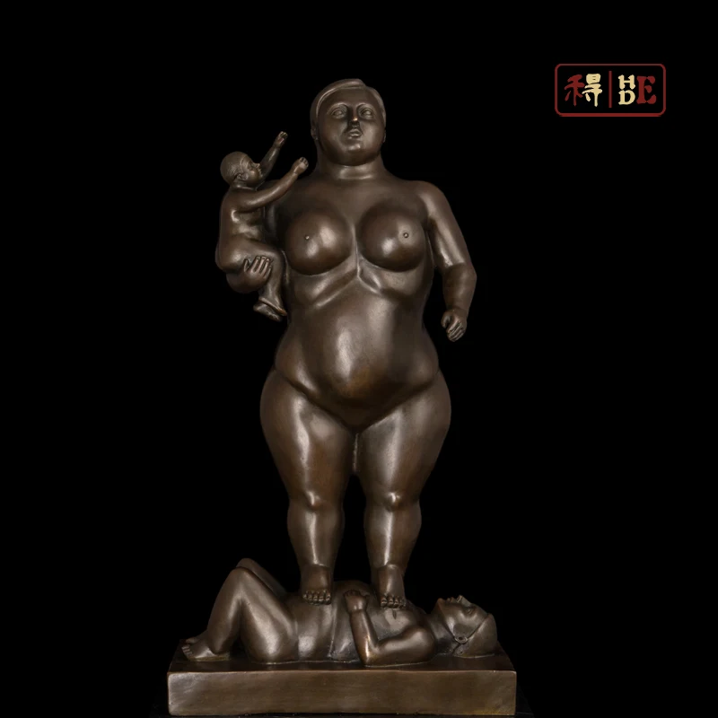 Bronze sculpture chubby asian woman