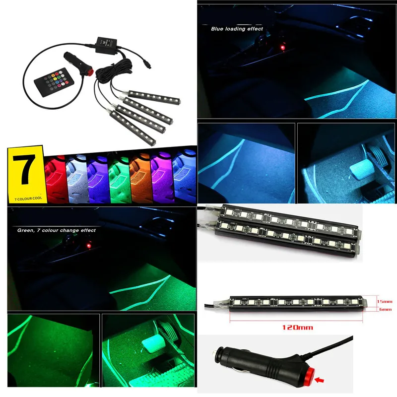 1pc 9LED 7 Colorful Remote Music Control Ambient Foot Lighting Back Double-sided Adhesive Car Styling Decorative RGB LED Light
1pc 9LED 7 Colorful Remote Music Control Ambient Foot Lighting Back Double-sided Adhesive Car Styling Decorative RGB LED Light