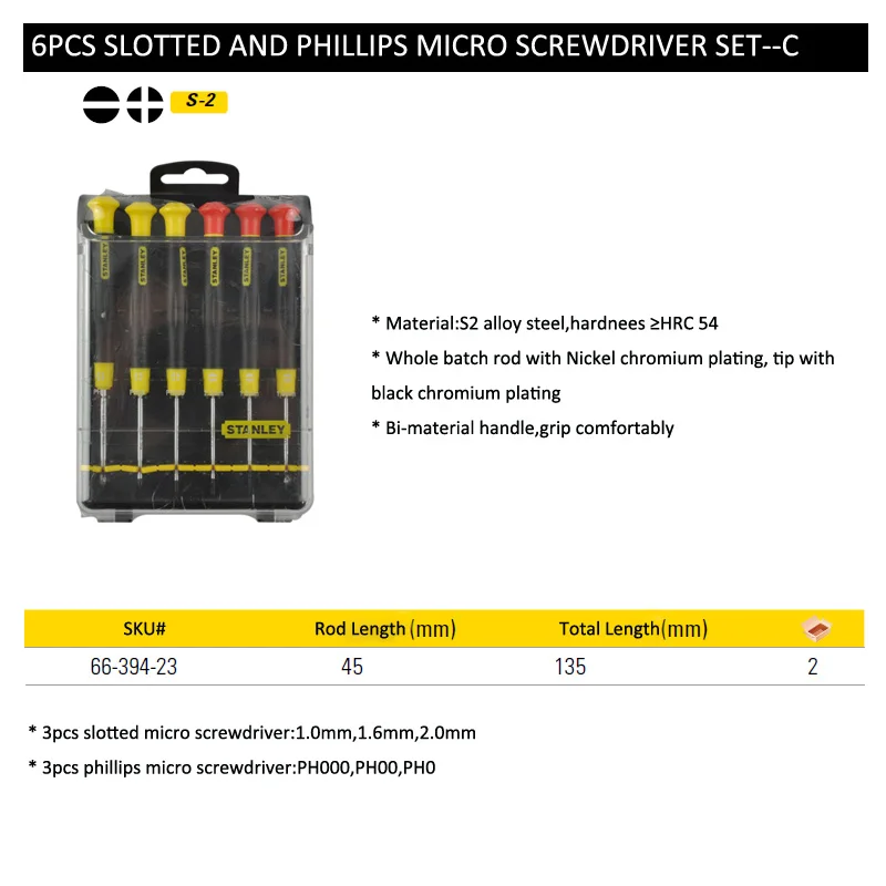 66-394-23 slotted and phillips mirco screwdriver set size--C
