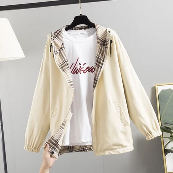 Two Sides Wear Coat Women Short Windbreaker Spring Autumn Loose Hooded Casual Student Coat Outwear Harajuku Plaid Jacket Female
Two Sides Wear Coat Women Short Windbreaker Spring Autumn Loose Hooded Casual Student Coat Outwear Harajuku Plaid Jacket Female