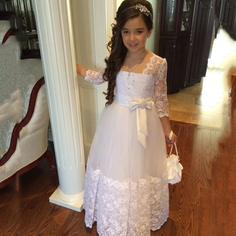 Elegant Flower Girl Dress White Princess Lace Applique Tulle Long Sleeves First Holy Communion Birthday Party Dresses
Elegant Flower Girl Dress White Princess Lace Applique Tulle Long Sleeves First Holy Communion Birthday Party Dresses
