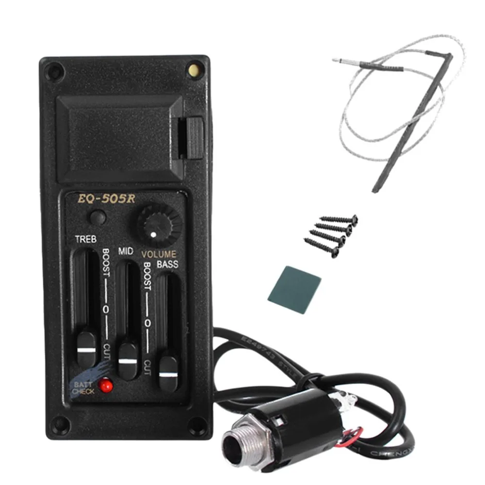 Active 3 Band Guitar EQ Preamp Pickup Piezo For Acoustic Guitar 505R 505 Left Hand Pickup Tuner 6.5MM Output with 2.5mm Plug
Active 3 Band Guitar EQ Preamp Pickup Piezo For Acoustic Guitar 505R 505 Left Hand Pickup Tuner 6.5MM Output with 2.5mm Plug