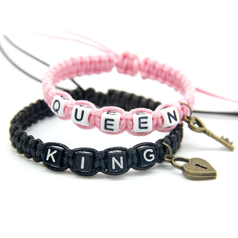 2pcs/pair Couple Bracelets Cute Black Pink Beadeds King Queen With Key Lock Rope Chains Lovers Gift Handmade Charm Bracelets
2pcs/pair Couple Bracelets Cute Black Pink Beadeds King Queen With Key Lock Rope Chains Lovers Gift Handmade Charm Bracelets