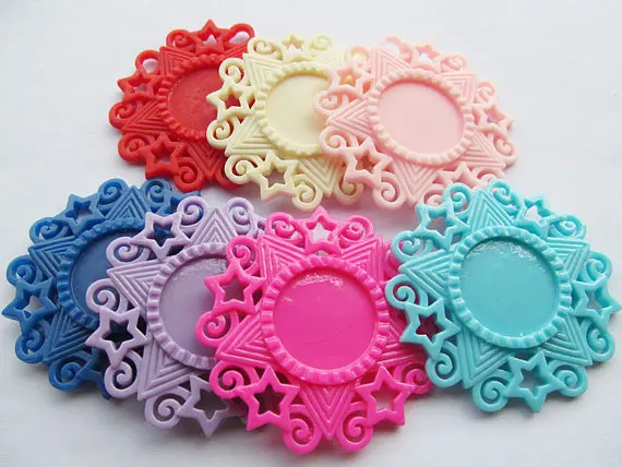 50pcs 8 Colors Flatback Resin Star Charm Finding,Filigree Border Base Setting Tray,for 25mm Cabochon/Cameo
50pcs 8 Colors Flatback Resin Star Charm Finding,Filigree Border Base Setting Tray,for 25mm Cabochon/Cameo