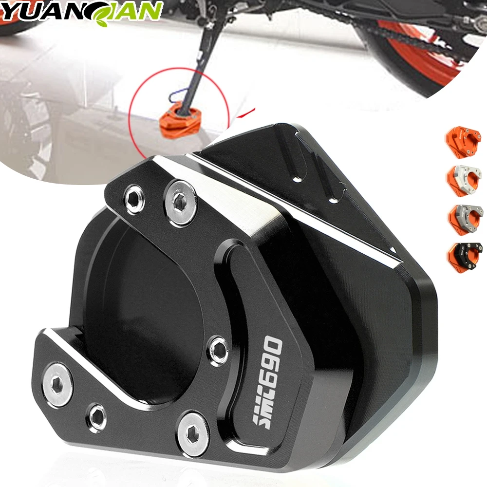 

690SMC LOGO Motorcycle Accessories Side Stand Enlarger CNC Kickstand Enlarge Plate Extension Pad For KTM 690 SMC 2010 2011-2013