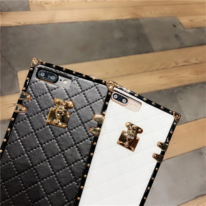 LUDI Europe Geometric Pattern Gold Button PU Phone Case For iphone 7 Case for iphone X 6S 6 8 Plus Back Cover Luxury Fashion 12