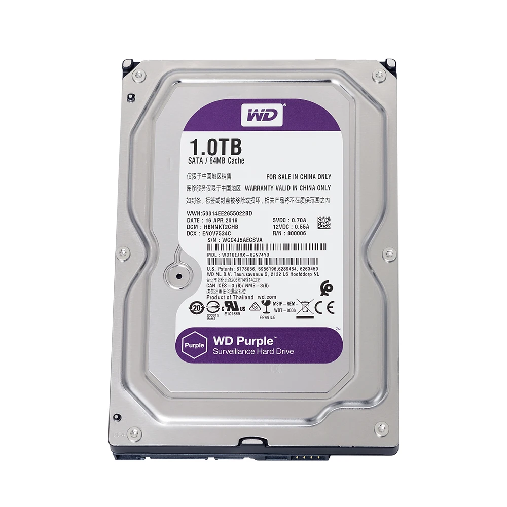 WD Purple 1TB Hard Drive Disk For Security System HDD 3.5" SATA DVR CCTV PC HDD Surveillance Hard Drives
WD Purple 1TB Hard Drive Disk For Security System HDD 3.5" SATA DVR CCTV PC HDD Surveillance Hard Drives