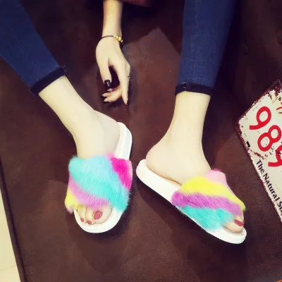 Spring Autumn Winter Women Faux Fur Slippers Flip Flop Rainbow Bling Slides PVC Non Slip Indoor Slipper Lady Beach Sandal
Spring Autumn Winter Women Faux Fur Slippers Flip Flop Rainbow Bling Slides PVC Non Slip Indoor Slipper Lady Beach Sandal
