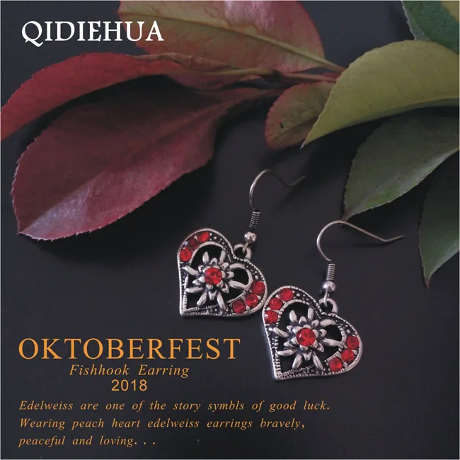 QIEIEHUA Antique Silver Earring Love Heart Fishhook Earrings Woman Oktoberfest Shiny Rhinestone Edelweiss Little Earrings 2018 
QIEIEHUA Antique Silver Earring Love Heart Fishhook Earrings Woman Oktoberfest Shiny Rhinestone Edelweiss Little Earrings 2018
