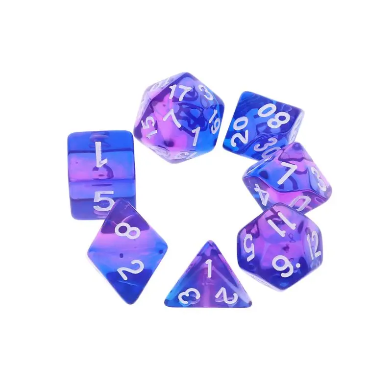 

7pcs Transparent Sided Dice D4 D6 D8 D10 D12 D20 Dungeons & Dragon D&D RPG Poly Table Board Game Set