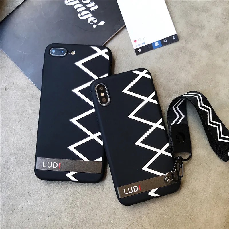 Simple Geomeric Patterned Phone Case for iPhone 7 Case for iPhone X XR XS MAX 66S78 Plus Vintage Wrist Strap Matte Back Cover10