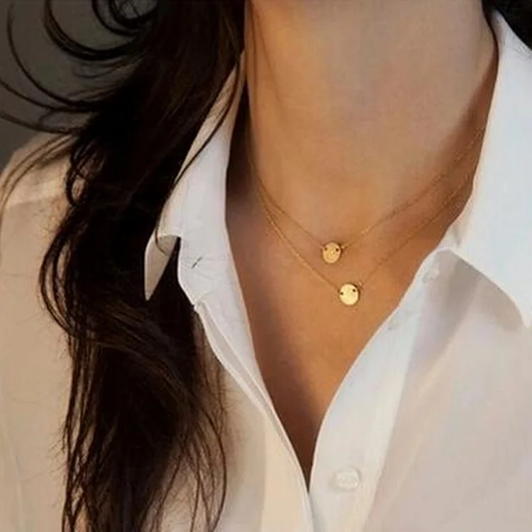 

Fashion Gold Color Clavicle Chain Necklace Double Layered Metal Coin Sequined Choker Necklace Ladies Collares Jewelry