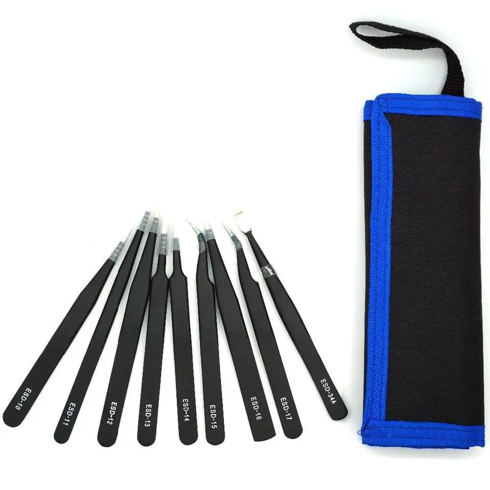 Geoeon 9pcs/lot Anti-static ESD Stainless Steel Tweezers Industrial Precision Curved Straight Tweezers Repair Tools A45
Geoeon 9pcs/lot Anti-static ESD Stainless Steel Tweezers Industrial Precision Curved Straight Tweezers Repair Tools A45