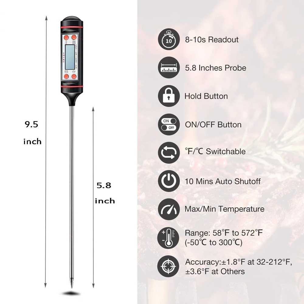 Digital Probe Meat Thermometer Kitchen Cooking BBQ Food Thermometer Cooking Stainless Steel Water Milk Thermometer Tools TP101
Digital Probe Meat Thermometer Kitchen Cooking BBQ Food Thermometer Cooking Stainless Steel Water Milk Thermometer Tools TP101