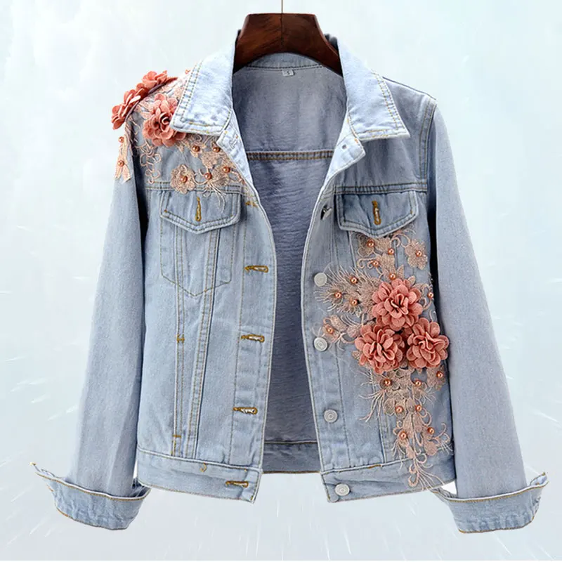 Three-dimensional Flower Pearl Embroidery Short Denim Jacket 2019 Spring Autumn Jacket Women Slim Body Fashion Basic jean Coat 1
Three-dimensional Flower Pearl Embroidery Short Denim Jacket 2019 Spring Autumn Jacket Women Slim Body Fashion Basic jean Coat 1