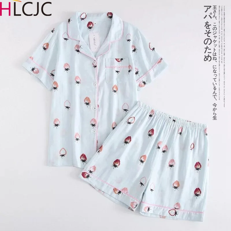 Strawberry Print Women's Summer Double Gauze Pajama Set 100% Cotton Short-sleeved Shorts Pajamas For Women 2-piece Pijama Mujer
Strawberry Print Women's Summer Double Gauze Pajama Set 100% Cotton Short-sleeved Shorts Pajamas For Women 2-piece Pijama Mujer