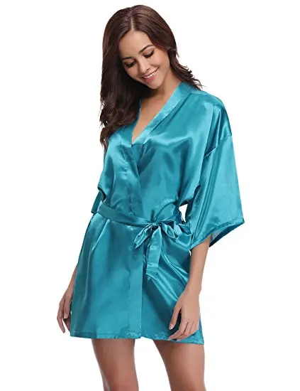Women Silk Satin Short Night Robe Solid Kimono Robe Fashion Bath Robe Sexy Bathrobe Peignoir Femme Wedding Bride Bridesmaid Robe 137 HTB1vZvRy9tYBeNjSspaq6yOOFXaX