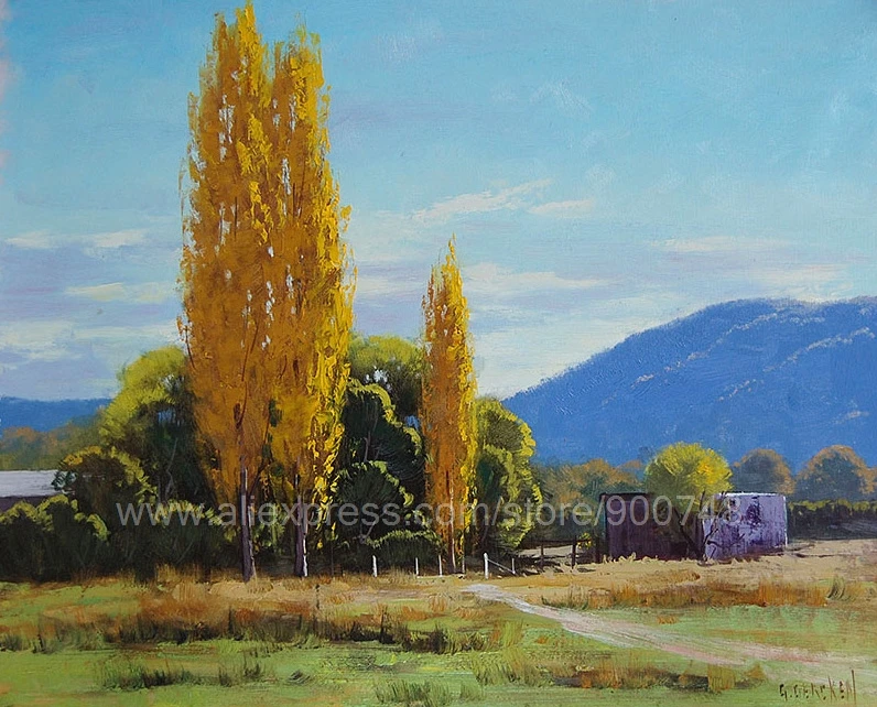 Tumut Осенняя австралийская ферма Пейзаж Деревья Картина маслом комиссионные