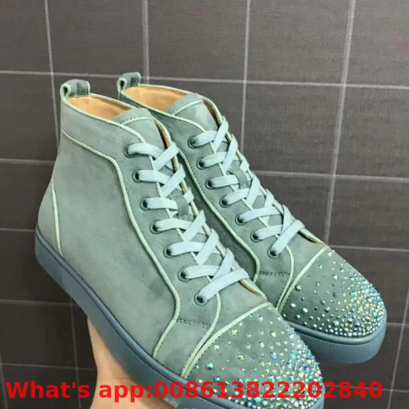 Lace Up Red Bottoms Shoe For Men Green Leather Rhinestone Front Rivet Casual High Top Sneakers Flat Loafers Footwear
Lace Up Red Bottoms Shoe For Men Green Leather Rhinestone Front Rivet Casual High Top Sneakers Flat Loafers Footwear