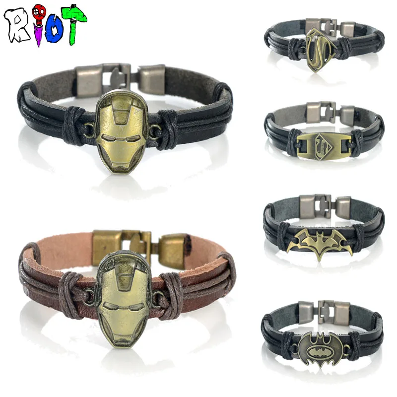 10 Types Leather Bracelets Classic Marvel DC Movie Series Iron Man Batman Superman Punk PU Retro Hand Made Bangle Fans Jewelry
10 Types Leather Bracelets Classic Marvel DC Movie Series Iron Man Batman Superman Punk PU Retro Hand Made Bangle Fans Jewelry