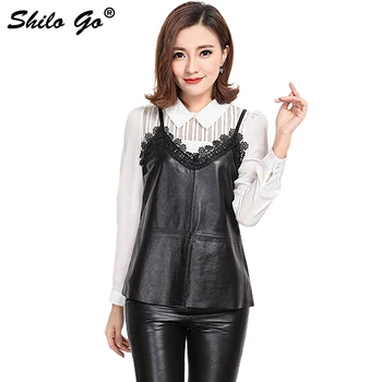 Leather Blouse Womens Spring Fashion sheepskin genuine leather Blouse V Neck Sexy Lace spaghetti strap blouse black
Leather Blouse Womens Spring Fashion sheepskin genuine leather Blouse V Neck Sexy Lace spaghetti strap blouse black