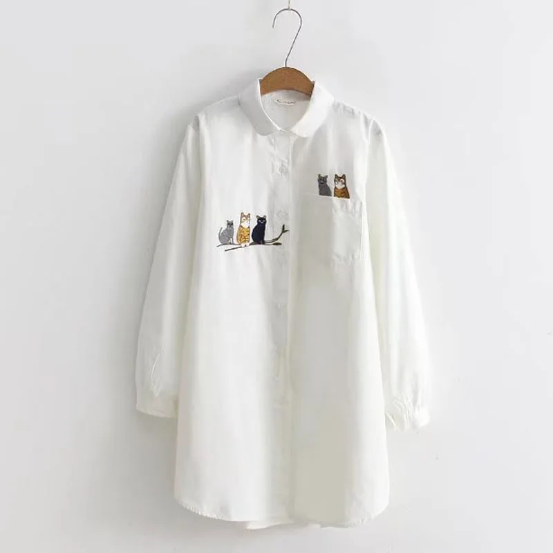 Long Length White Blouses Women Cat Embroidery On Pockets 2018 Spring Summer Ladies Girls Cute Shirts Tops Blusas Feminina
Long Length White Blouses Women Cat Embroidery On Pockets 2018 Spring Summer Ladies Girls Cute Shirts Tops Blusas Feminina