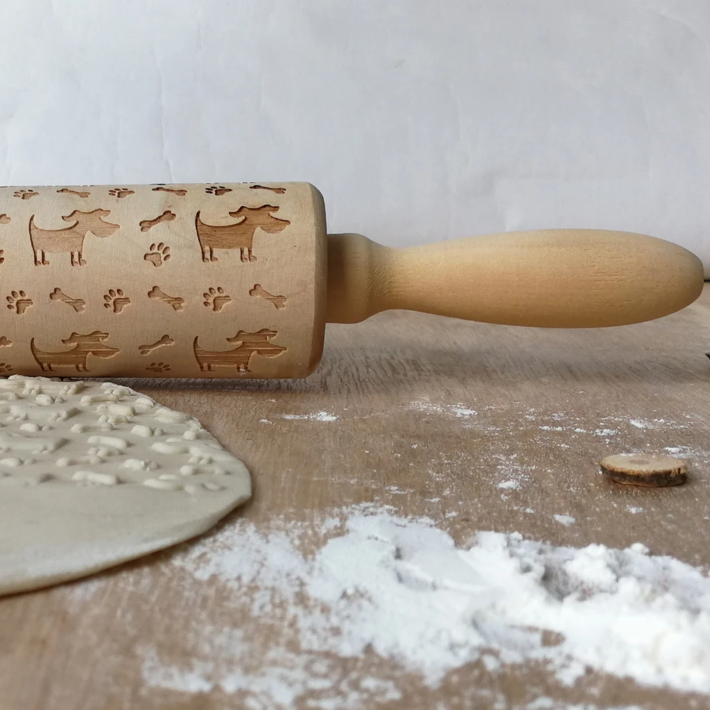 Wooden Dog Bone Paw Embossed Rolling Pin Baking Tools Kids Party Favors