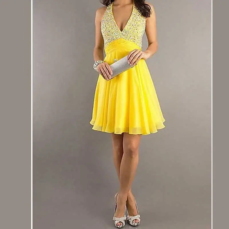 Sexy New 2016 A-Line Strapless Ruffle Evening Gowns Yellow V-Neck Mini Beadwork New Fashion Cocktail Dress
Sexy New 2016 A-Line Strapless Ruffle Evening Gowns Yellow V-Neck Mini Beadwork New Fashion Cocktail Dress