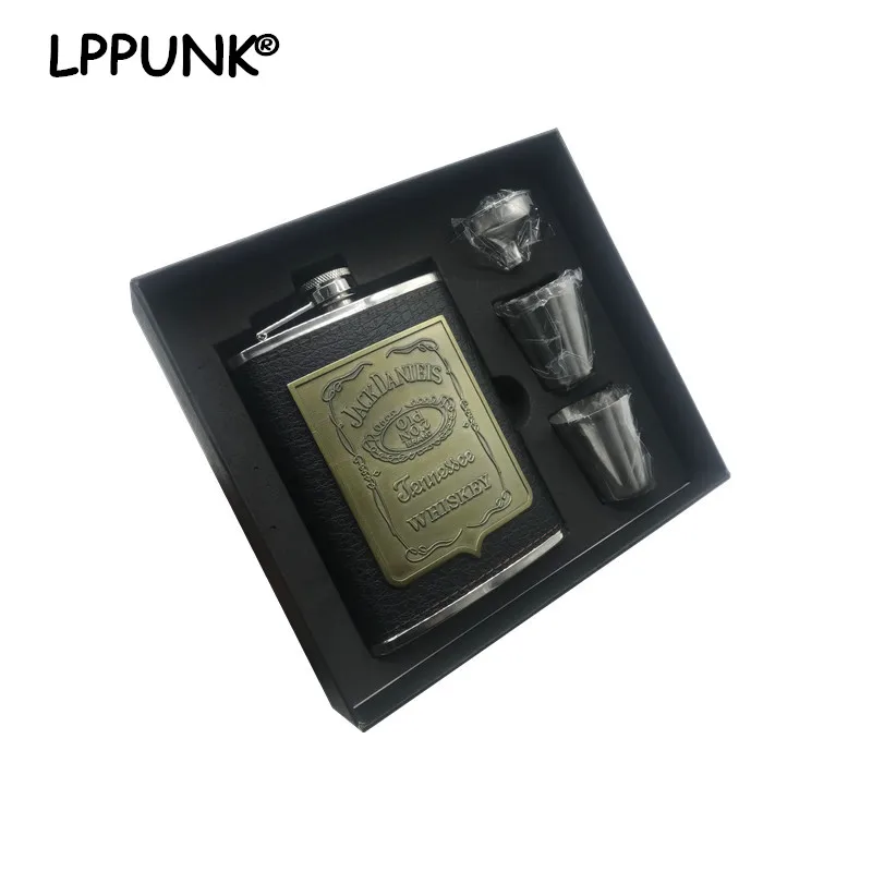 

LPPUNK New arrival bpa free 8oz Moscow whisky flagon cccp Stainless steel alcohol Vodka hip flask SET with black gift box