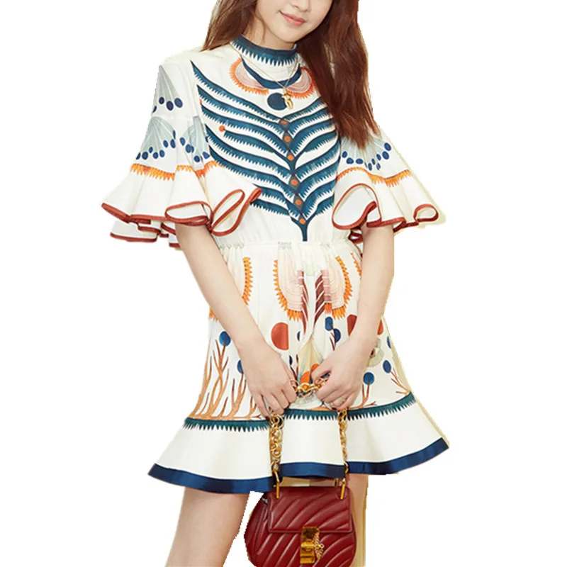 Dress for Lady 2024 summer New Women Runway Designer Print Flare Sleeve Ruffle mini Dress
Dress for Lady 2024 summer New Women Runway Designer Print Flare Sleeve Ruffle mini Dress