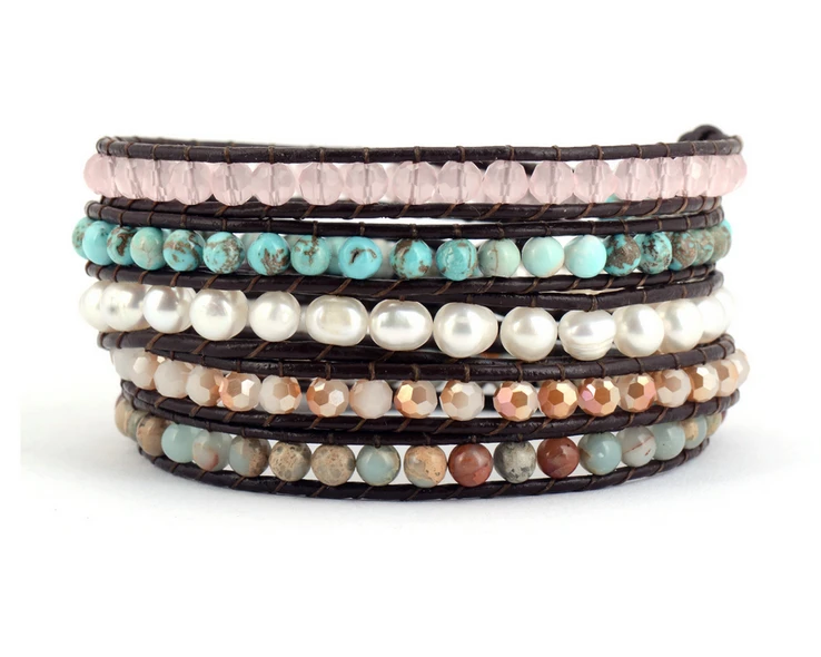 Bohemia Freshwater Pearl Crystal Natural Stones 5 Strand Leather Wrap Bracelet Multilayers Semi Precious Stones Bracelet
Bohemia Freshwater Pearl Crystal Natural Stones 5 Strand Leather Wrap Bracelet Multilayers Semi Precious Stones Bracelet