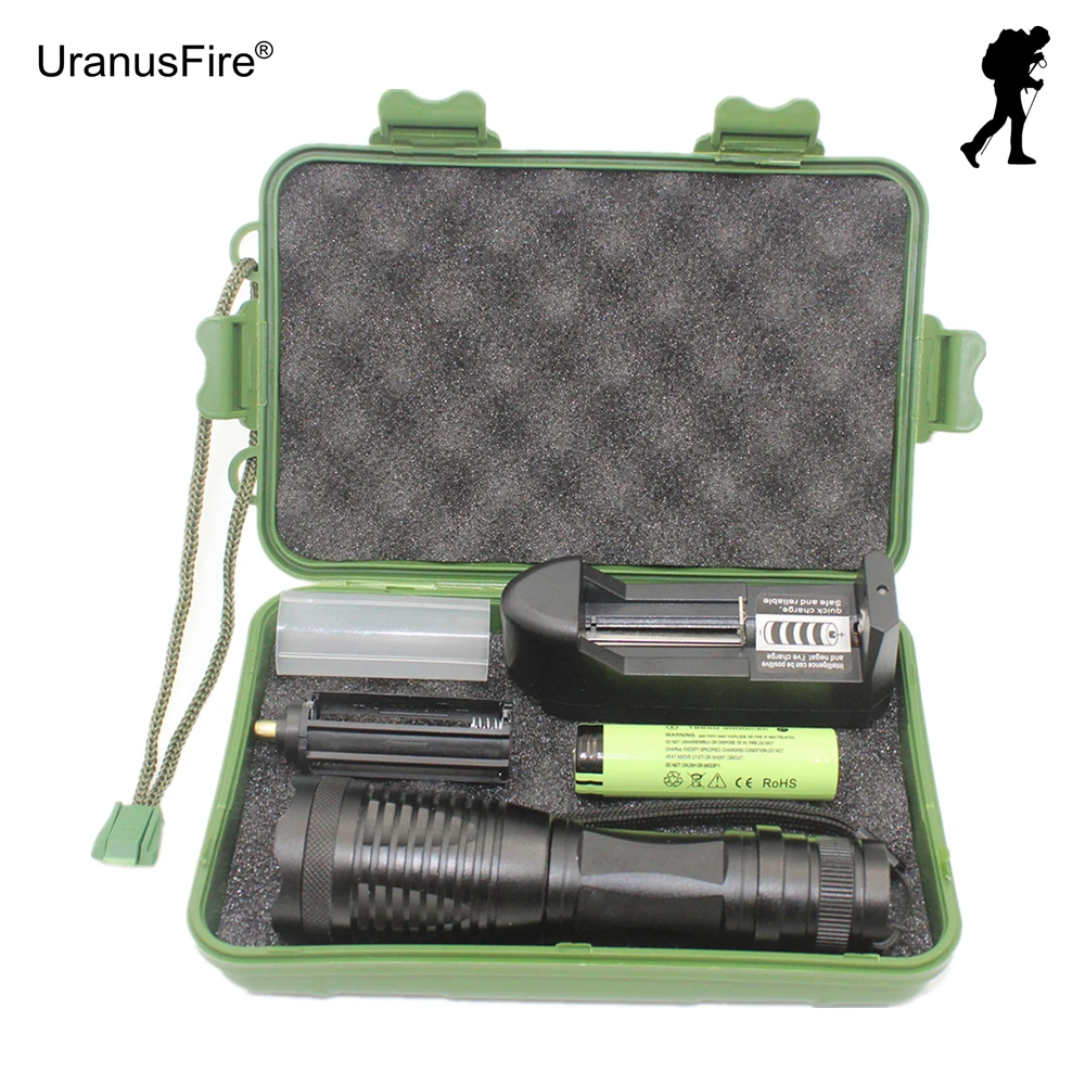 Tactical flashlight Zoom flashlight XM-L T6 LED Adjustable light Torch AAA lamp + 18650 Battery + Charger
Tactical flashlight Zoom flashlight XM-L T6 LED Adjustable light Torch AAA lamp + 18650 Battery + Charger