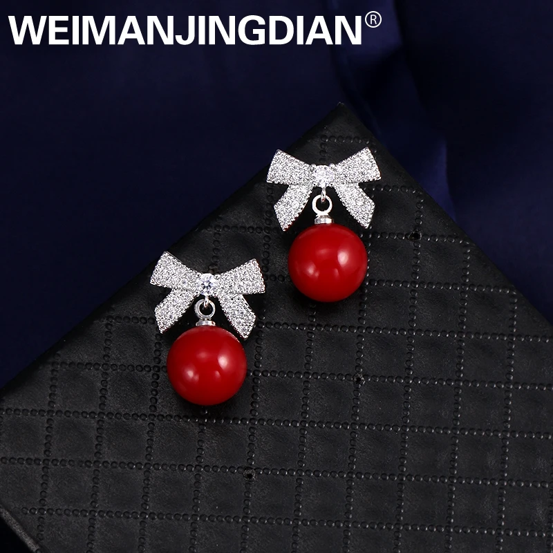WEIMANJINGDIAN New Arrival Red Simulated Pearl Dropped and Cubic Zirconia CZ Crystal Bow Earrings for Women
WEIMANJINGDIAN New Arrival Red Simulated Pearl Dropped and Cubic Zirconia CZ Crystal Bow Earrings for Women