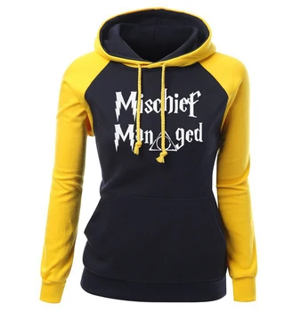 

Women' s Sportswear Hoody Fashion MISCHIEF MANAGED Letter Print 2018 Autumn Fleece Winter Raglan Hoodies Sweatshirts Streetwear