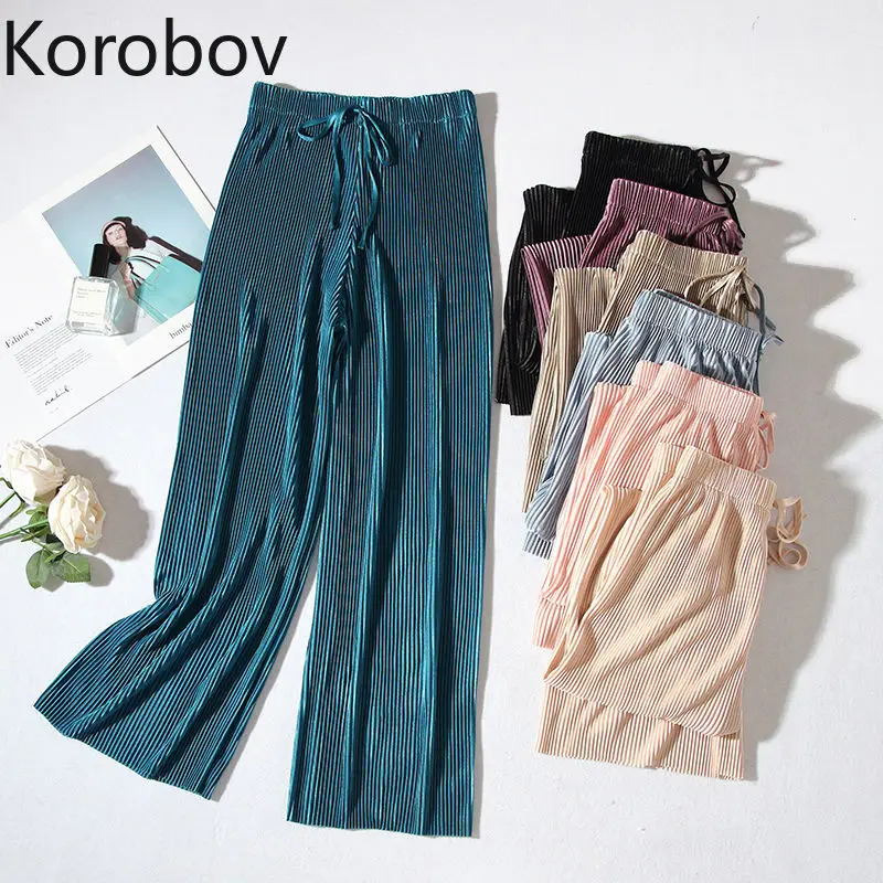 Korobov Korean Pleated Pants Women Elastics Waist Wide Leg Pants Summer Solid Casual Ankle Length Trousers Femme 78364
Korobov Korean Pleated Pants Women Elastics Waist Wide Leg Pants Summer Solid Casual Ankle Length Trousers Femme 78364