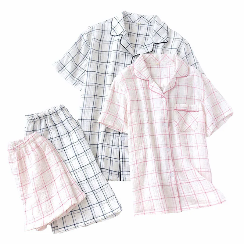 2019 Summer New Lovers Pajamas Set Comfort Gauze Cotton Men And Women Plaid Sleepwear Simple Style Couple Casual Wear Homewear
2019 Summer New Lovers Pajamas Set Comfort Gauze Cotton Men And Women Plaid Sleepwear Simple Style Couple Casual Wear Homewear